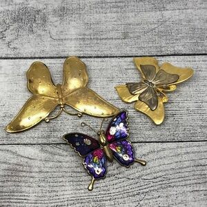 Bundle lot 3 vintage and modern butterfly costume dressy statment style brooches